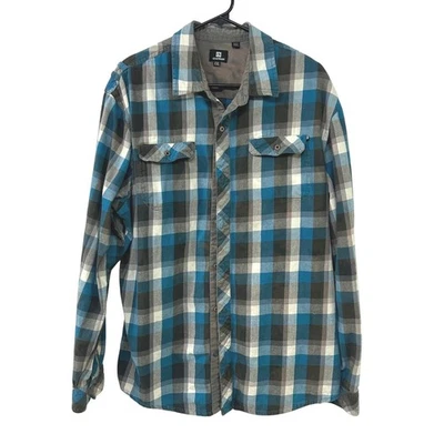 Ocean Current Blue Gray Plaid Flannel Shirt XL Grunge Streetwear Coastal 90s - Image 1 of 4