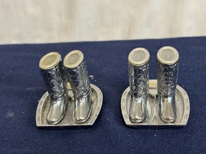 Salt & Pepper Shakers Silver Dollar City Cowboy Boots Horseshoe Shaped Tray - Picture 1 of 6