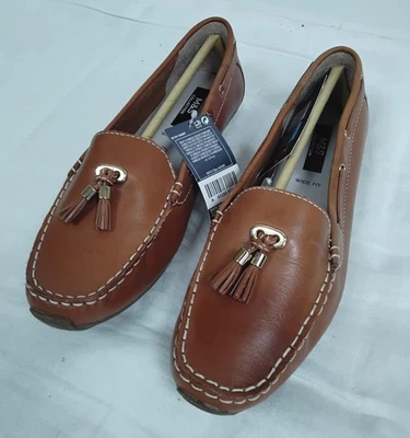 M&S Collection UK5 Wide Fit Leather Tassel Loafers Brown - SHC19 - Image 1 of 4