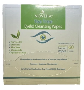 NOVEHA 60PCs Tea Tree Oil Eyelid & Lash Wipes note puncture - Picture 1 of 4