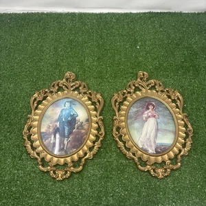 Vintage Ornate Gold Italy Pinkie and Blue Boy Pictures; set of two - Picture 1 of 8
