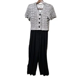 Vintage Jeffrey & Dara Petite W's Sz 4 Black Jumpsuit Puckered Gray Jacket 90s - Picture 1 of 7