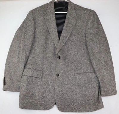 Lands End Charcoal Harringbone 50% Lamb Wool 50% Wool Mens Suit Jacker 44R - Изображение 1 из 4