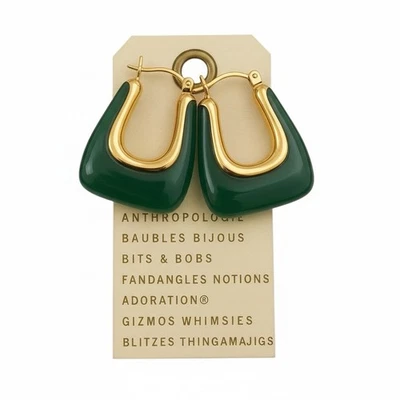 Pendientes de aro Anthropologie oro verde forma de U resina boho irregular Foto 1 de 4