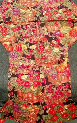 Fabric Red Rooster  Harvest Bounty Grapes Squash Berries Flowers in Basket $1.95 - Image 1 of 4