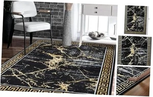Area Rugs Marble 4x5 Black Gold Carpet Modern Abstract Rug Living Room Dining - Picture 1 of 7