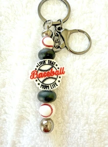 Baseball Mom Handmade Beaded Keychain..Choice of Color-Mom Gift-Team Mom Gift - Picture 1 of 2
