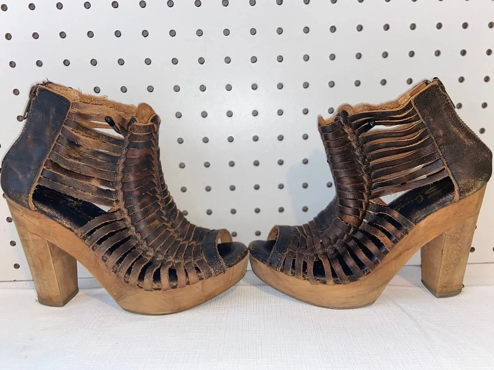 Sandalias Sbicca Colección Vintage Yani Huarache Cuero Madera Plataforma Talla 6 Foto 1 de 4