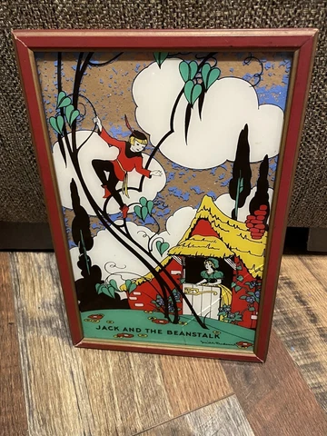 Nursery Rhyme Painting on Glass Hand Painted Vintage Nursery Jack @ Beanstalk Cover