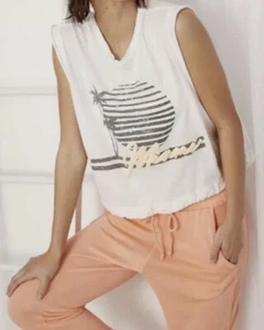 Free People Bring the Heat Miami graphic tee T-Shirt Sleeveless New Size XS - Picture 1 of 4