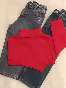 Baby toddler boys size 24 months 2T OshKosh blue denim jeans+long sleeve top lot - Picture 1 of 8