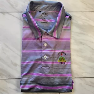 Adidas Golf Performance Polo Pink Gray Purple Stripes 2013 US Open Merion Medium - Picture 1 of 6