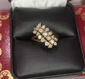 14K Gelbgold Diamant Wasserfall Ballerina Cluster Hochzeit Nachlass 585 Ring 6,5 - Bild 1 von 11