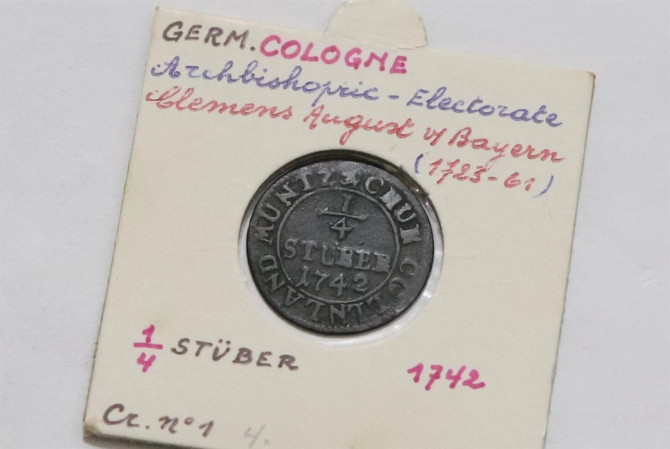 🧭 🇩🇪 GERMANY COLOGNE 1/4 STUBER 1742 B66 #559 - Image 1 of 3