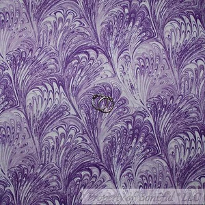 BonEful Fabric FQ Cotton Quilt Purple Cream Tone Tonal Peacock Feather Paisley S - Picture 1 of 12