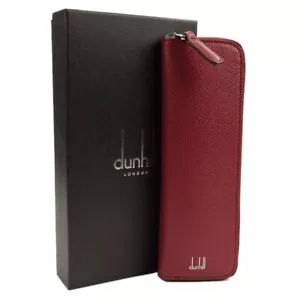 DUNHILL Unisex Rojo Oscuro Cadogan Cuero Cremallera Completa Estuche NUEVO - Imagen 1 de 3