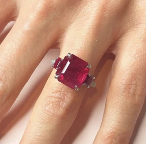 Anillo de diamantes y rubíes rojos genuinos de excelente calidad de oro blanco macizo de 18 quilates VS - Imagen 1 de 2