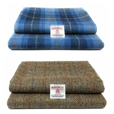 Harris Tweed Blue Tartan or Brown Herringbone Fabric - Various Sizes  - Image 1 of 2