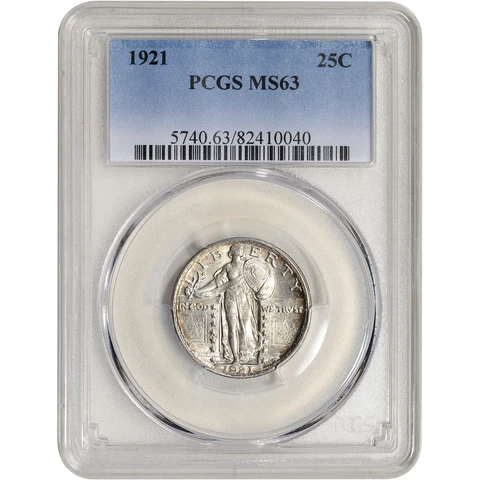 1921 US Standing Liberty Silver Quarter 25C - PCGS MS63 Cover