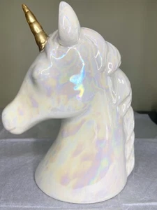 Schillerndes weißes Einhorn-Sparschwein aus Keramik - Bild 1 von 9