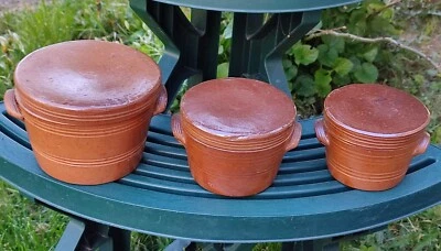 SÉRIE DE 3 ANCIENS POTS TERRINES EN GRÈS VERNISSÉ TAILLES DIFFÉRENTES  - Photo 1/4