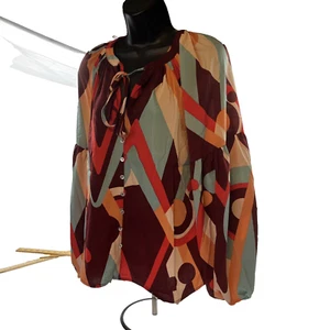 Anthropologie August Sky Langarm Bluse Geometrisch Fließend Boho Medium NEU - Bild 1 von 16