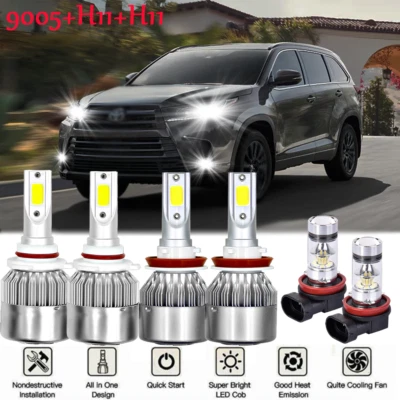 For Toyota Highlander 2011 2012 2013-2019 Combo 6X LED Headlight+Fog Light 6000K - Image 1 of 4