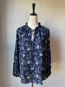 Loft Navy Floral Overhead Blouse (L) - Picture 1 of 4