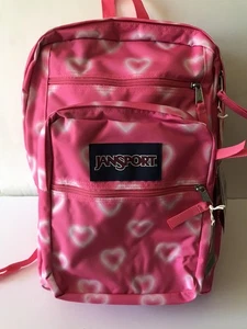 MOCHILA JANSPORT UNISEX GRANDE ESTUDIANTE ROSA/BLANCO CORAZONES FELICES ESCUELA/VIAJE NUEVA CON ETIQUETAS - Imagen 1 de 13