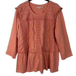 Logo Lavish Lori Goldstein Top Women Medium Coral Crochet Lace Ruffle Boho - Picture 1 of 11