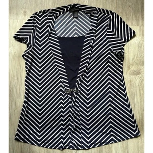 Liz McCoy | Camicetta donna nera bianca a righe chevron | Large - Foto 1 di 3