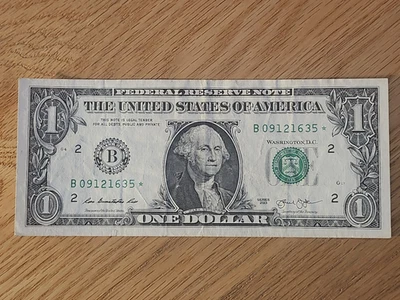 RARE-ERROR DC  2013 B Duplicate $1 Star Note Serial # B09121635* - Image 1 of 4