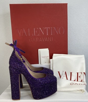 Valentino Garavani Crystal Embellishments Pumps Womens Size 6 Purple Ankle Strap - Image 1 of 4