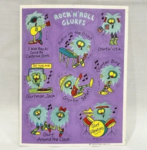 Vintage Stickers Hallmark Sticker Sheet 80s Rock N’ Roll Glurfs Fuzzy Music 1984 - Picture 1 of 3