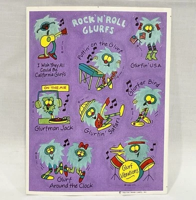Vintage Stickers Hallmark Sticker Sheet 80s Rock N’ Roll Glurfs Fuzzy Music 1984 - Image 1 of 3