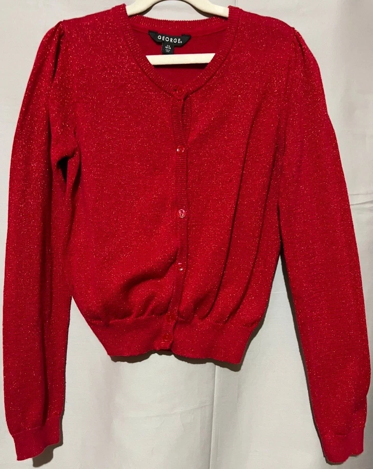 GEORGE GIRL’S SHIMMER RED BUTTON DOWN CARDIGAN LIGHTWEIGHT SWEATER SIZE  10/12 - Image 1 of 1