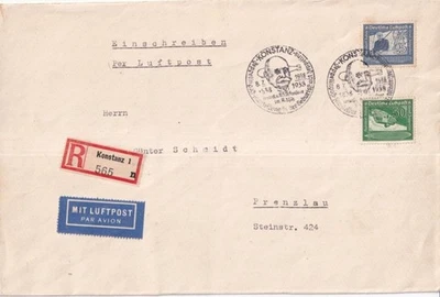 SA26c Germany, Konstanz 1938 to Prenzlau, Zeppelin Commemoration, Air Mail cover - Image 1 of 2