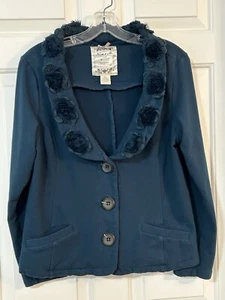 Nick & Mo Women’s XL Buttoned Jacket Coat Teal Flowered Appliqué  - Picture 1 of 18