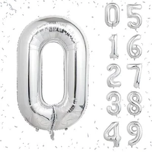 40 Inch Silver Number Balloons Helium Mylar Foil Number Balloons for Birthday... - Picture 1 of 7