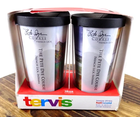 Tervis Tumblers Pete Dye Golf Course French Lick IN 2 16 oz Tumblers NEW IN BOX Cover
