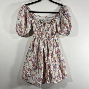 Abercrombie Fitch Floral Smocked Fit & Flare Puff Sleeve Mini Sundress Womens XS - Picture 1 of 7