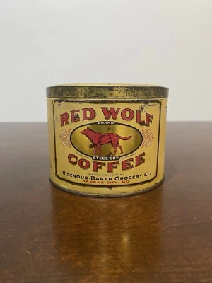 Vintage Red Wolf Coffee Tin Can 1 lb. - Image 1 of 3
