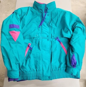 Cabin Creek Womens 1X Snap Full Zip Windbreaker Warm Jacket Teal 80's 90's Style - Picture 1 of 19