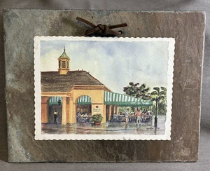 Vintage Cafe Du Monde New Orleans Druck auf 1800er Dach Schiefer Archie Boyd Skizzen - Bild 1 von 2