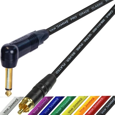 RCA Gold Phono to Right Angle Jack Cable Van Damme Neutrik 1/4 Lead HIFI Sub