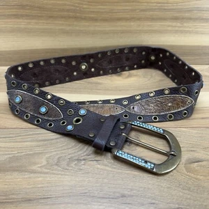 LEATHEROCK Womens Belt Size 30 XS S Brown Leather Rhinestone USA Made - Picture 1 of 7
