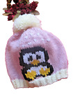 WINTER HAND KNITTED PINK PENGUIN BOBBLE HAT. AGE 6-12m.
