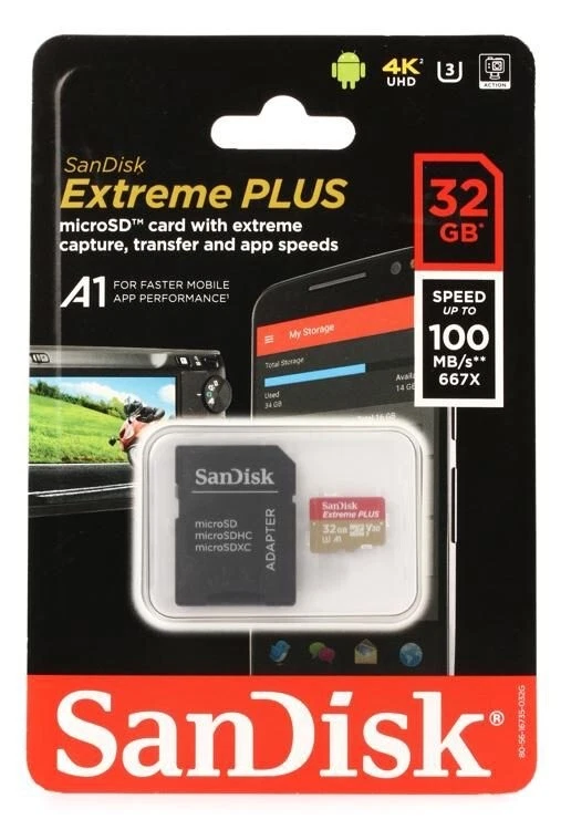 SanDisk Extreme 32GB micro SD Memory Card UHS-I U3 4K 100MB/s with Adapter-UK - Image 1 of 4