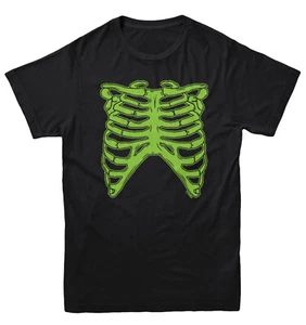 Skeleton Ribcage Neon - Green Bones Outfit Costume Youth T-Shirt - Picture 1 of 20