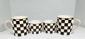 Porlien Checker Pattern Mug Set of 4  Coffee /Tea mugs  Fine Porcelain Steve&Won - Picture 1 of 11
